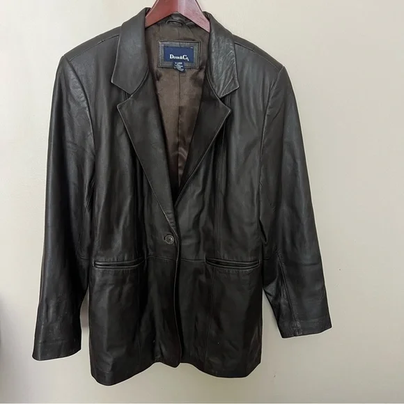 Denim and Co. qvc smooth brown leather distressed oversized blazer - Picture 1 of 10